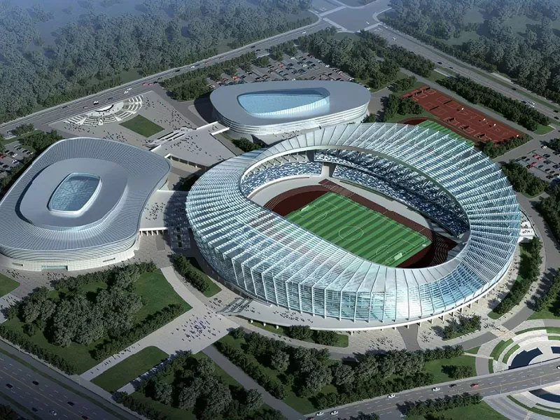 Pre-produsearre stielen struktuer foar Sports Center Complex