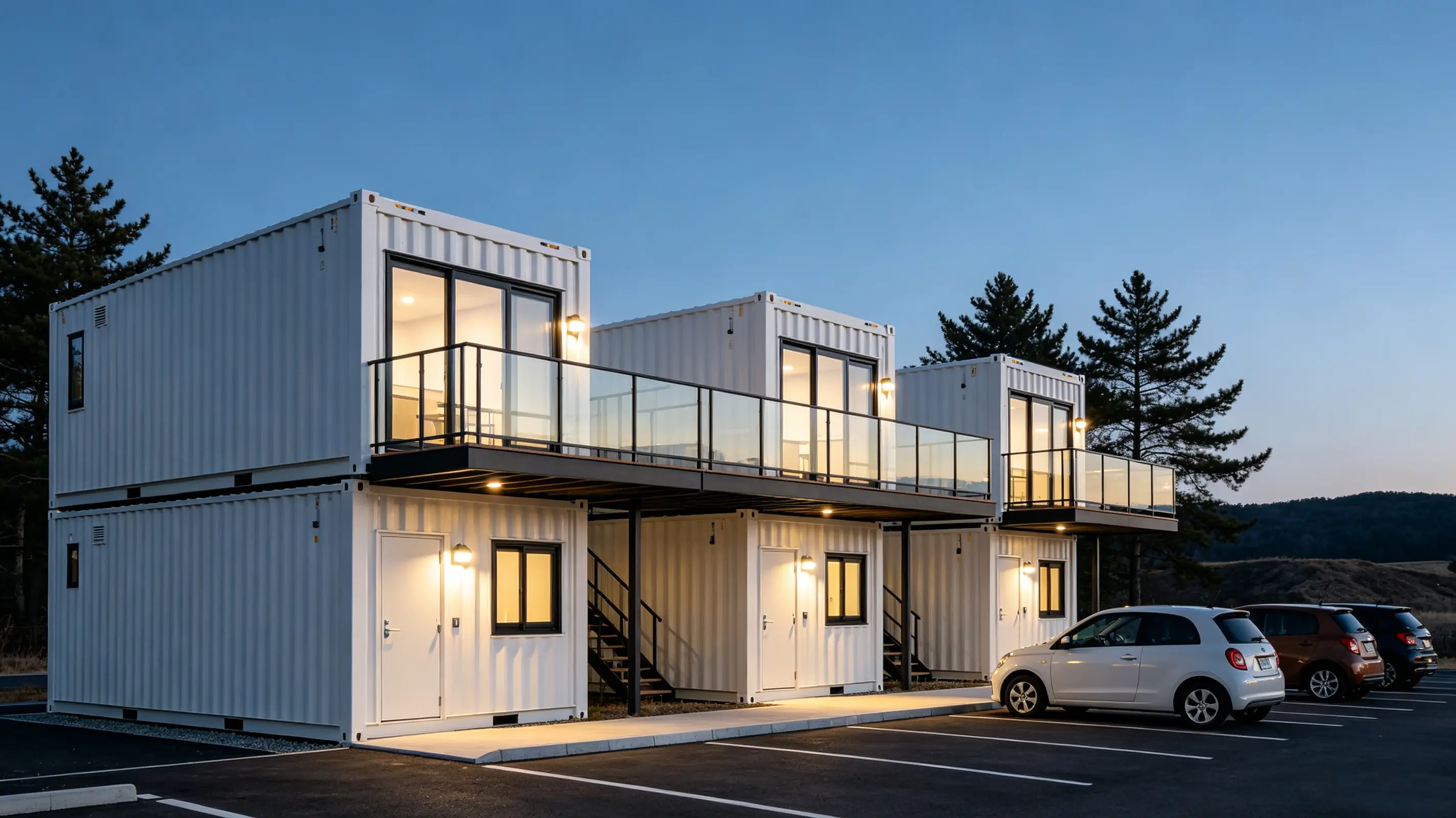 Prefabrykearre container motel konstruksje